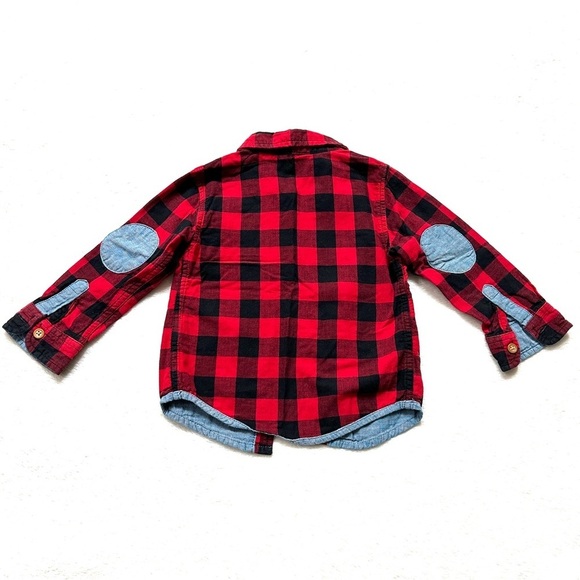 ⭐️ 5 for $25 Wonder Nation Kids Red Plaid Cotton Shirt with Elbow Patches 2 T - Picture 2 of 4